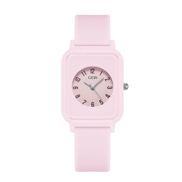 Silky Soft Strap Silicon Watch In Aesthetic Colors / Square Case Round Dial Watch Without Box (random Color)