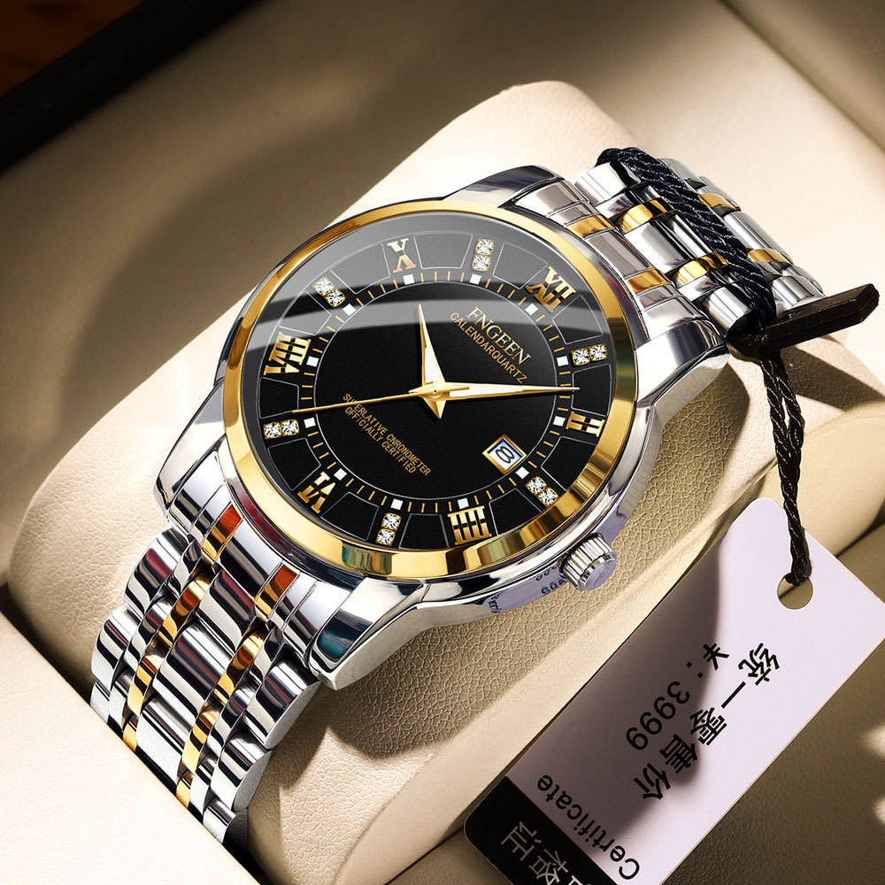 Original – Fngeen Men’s Calendar Fashion Casual Business Watch – Waterproof Explosion Model – Stainless Steel Watch For Men – Quartz Watch – With Box