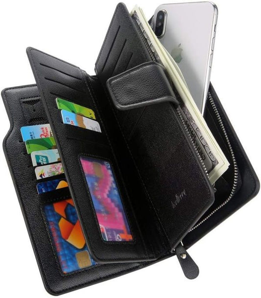 Baellerry Men’s Leather 2nd Bag, Large Capacity, Coin Purse, Zip Around Wallet, 23 Card Slots, Luxury, Handle, Long Wallet, Gift Compatible – Black