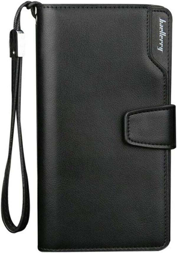 Baellerry Men’s Leather 2nd Bag, Large Capacity, Coin Purse, Zip Around Wallet, 23 Card Slots, Luxury, Handle, Long Wallet, Gift Compatible – Black