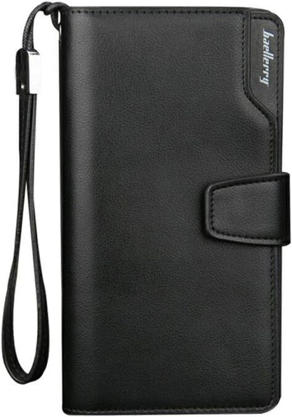 Baellerry Men’s Leather 2nd Bag, Large Capacity, Coin Purse, Zip Around Wallet, 23 Card Slots, Luxury, Handle, Long Wallet, Gift Compatible – Black