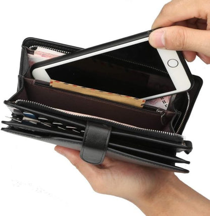 Baellerry Men’s Leather 2nd Bag, Large Capacity, Coin Purse, Zip Around Wallet, 23 Card Slots, Luxury, Handle, Long Wallet, Gift Compatible – Black