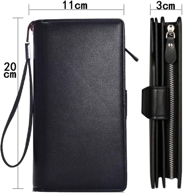 Baellerry Men’s Leather 2nd Bag, Large Capacity, Coin Purse, Zip Around Wallet, 23 Card Slots, Luxury, Handle, Long Wallet, Gift Compatible – Black