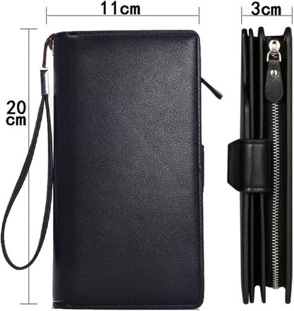 Baellerry Men’s Leather 2nd Bag, Large Capacity, Coin Purse, Zip Around Wallet, 23 Card Slots, Luxury, Handle, Long Wallet, Gift Compatible – Black