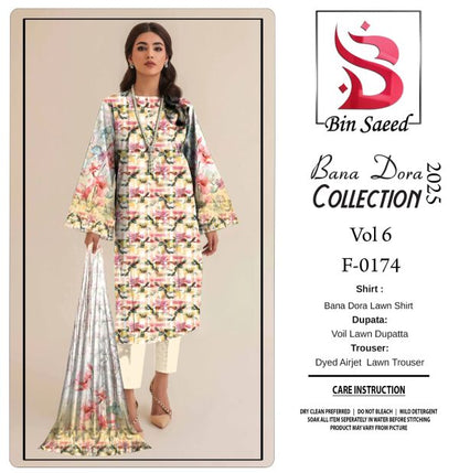 Binsaeed❤️ Bana Dora 3piece Unstitched Suit Summaer Lawn Collection