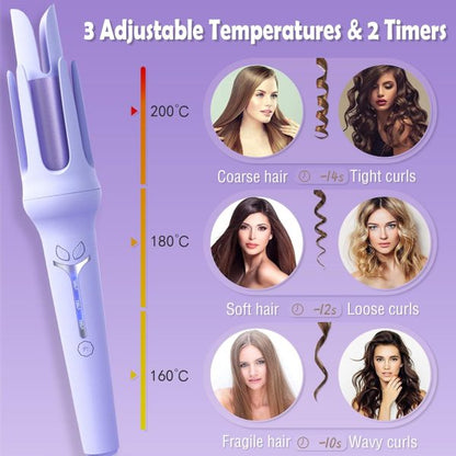 Hair Curler, 32mm Automatic Curling Iron, 3 Adjustable Temperatures And 2 Timer Reminders, Automatic Curling Iron For Long Hair, Double Anti-scald Function, Australian Specification Plug, Suitable For Everyone ( Random Color )